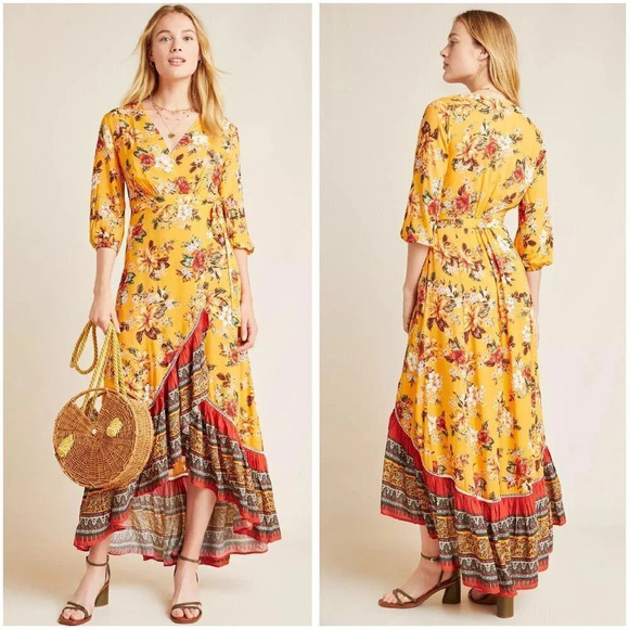 NWT FARM Rio Anthropologie Soigne Gold Maxi Dress $230 - Picture 1 of 13